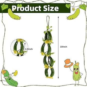 Picture of Fake Cucumber Simulation Cucumber String Artificial Vegetable Fruit String Green Cucumbers with Yellow Flowers for Home Kitchen Farm Party Wall Decoration - Green