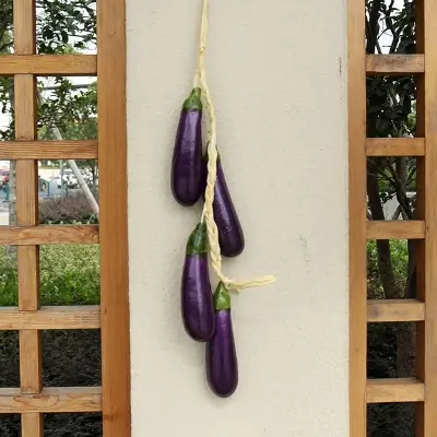 Picture of Simulation Artificial Lifelike Fake Vegetable Carrot Artificial Gourd Hanging Eggplant String Foam Vegetables for Home Kitchen Decor Photography Props - Purple