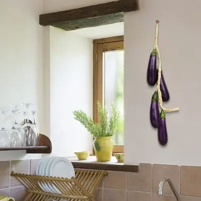 Picture of Simulation Artificial Lifelike Fake Vegetable Carrot Artificial Gourd Hanging Eggplant String Foam Vegetables for Home Kitchen Decor Photography Props - Purple