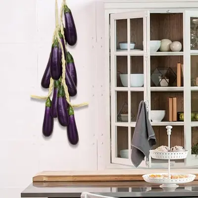 Picture of Simulation Artificial Lifelike Fake Vegetable Carrot Artificial Gourd Hanging Eggplant String Foam Vegetables for Home Kitchen Decor Photography Props - Purple