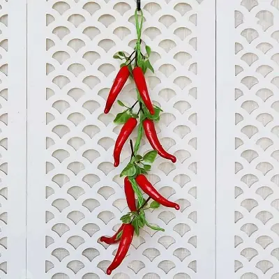 Picture of Artificial Hanging Pepper String Lifelike Fake Chili Peppers Foam Vegetables String for Photography Prop Home Decor (Red) - Red