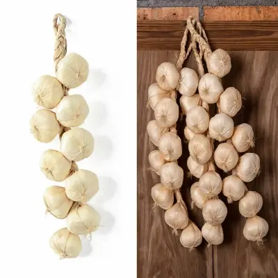 Picture of Artificial Garlic String, 1 Pack Simulation Artificial Lifelike Fake Vegetable Artificial Garlic Hanging String Photography Props for Home Office Kitchen Harvest Decoration (White Garlic, 1pc) - White