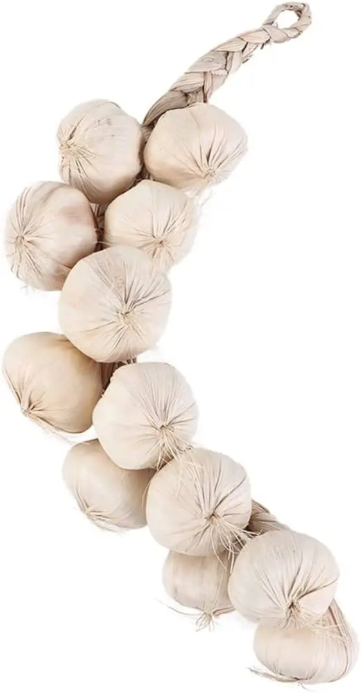 Picture of Artificial Garlic String, 1 Pack Simulation Artificial Lifelike Fake Vegetable Artificial Garlic Hanging String Photography Props for Home Office Kitchen Harvest Decoration (White Garlic, 1pc) - White