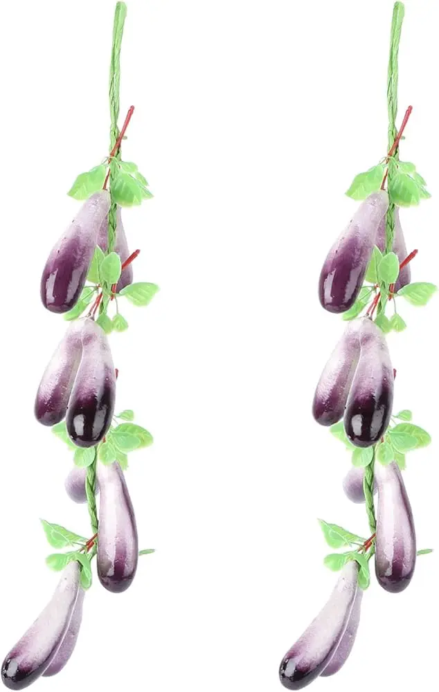 Picture of Simulation Artificial Lifelike Fake Vegetable Carrot Artificial Gourd Hanging Eggplant String Foam Vegetables for Home Kitchen Decor Photography Props - Purple