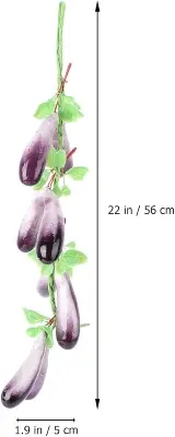 Picture of Simulation Artificial Lifelike Fake Vegetable Carrot Artificial Gourd Hanging Eggplant String Foam Vegetables for Home Kitchen Decor Photography Props - Purple