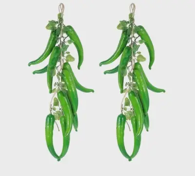 Picture of Artificial Hanging Pepper String Lifelike Fake Chili Peppers Foam Vegetables String for Photography Prop Home Decor (Green) - Green