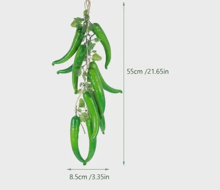 Picture of Artificial Hanging Pepper String Lifelike Fake Chili Peppers Foam Vegetables String for Photography Prop Home Decor (Green) - Green