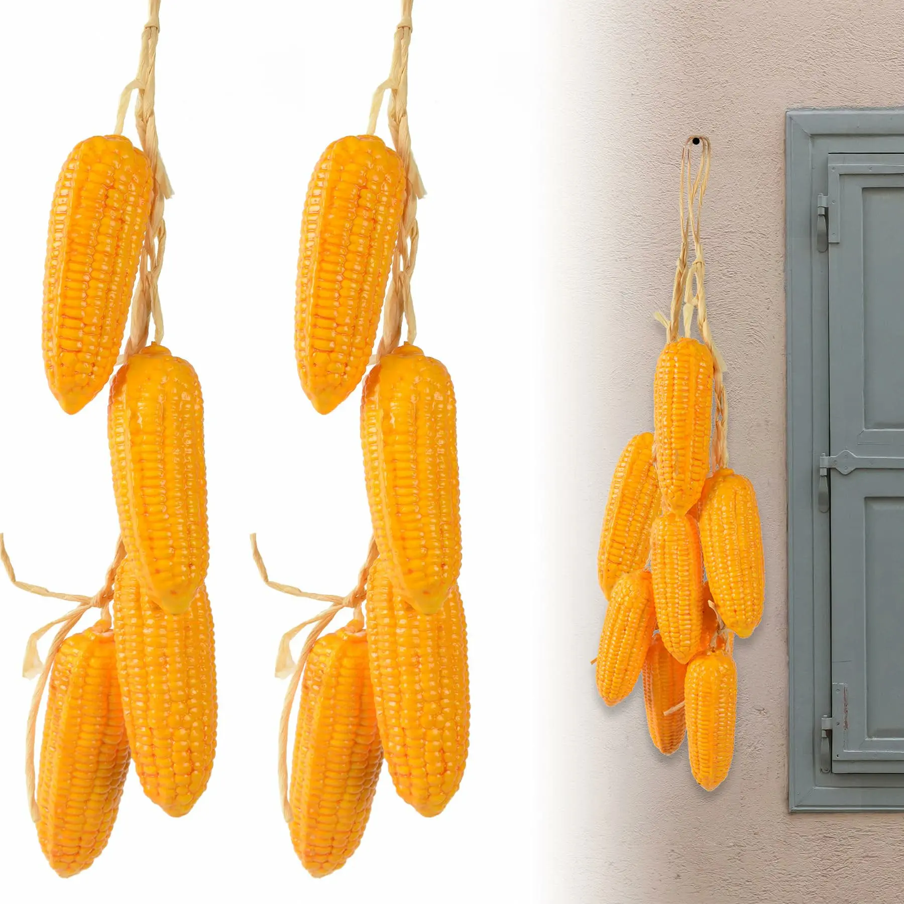 Picture of Artificial Corn Lifelike Fake Corn Without Husk Simulation Vegetable for Home Kitchen Decoration Vegetable Fruit for Thanksgiving Chirstmas Decortion Photoshoot - Yellow