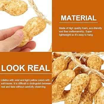Picture of Artificial Peanut Strings, Fake Peanut Hanging Strings Simulation Fake Vegetables for Home Kitchen Farm Party Wall Decoration Photo Props (Light Yellow) - Gold