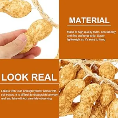 Picture of Artificial Peanut Strings, Fake Peanut Hanging Strings Simulation Fake Vegetables for Home Kitchen Farm Party Wall Decoration Photo Props (Light Yellow) - Gold
