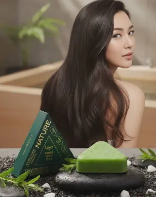 Picture of Nature Shampoo Bar for Soft Silky Shiny Smooth Dandruff free long hair - Green