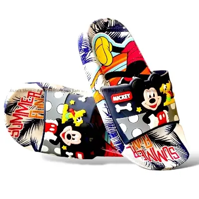 Picture of Disney Mickey Mouse Kids Sandals | Boys & Girls Sliders with Supportive Strap for Toddlers | Slides for Child | Blue & Black, Red Slip-on Pool Shoes Footwear