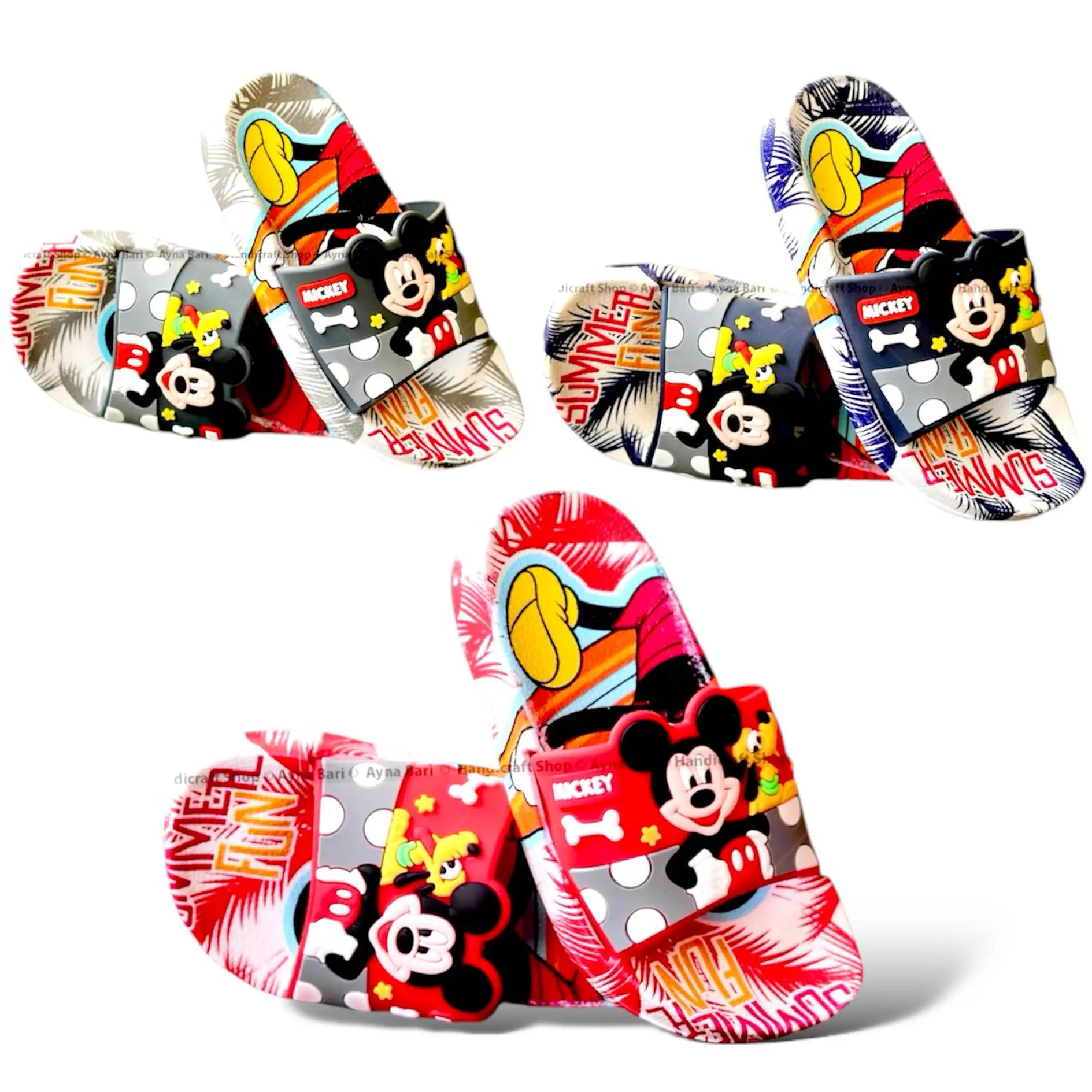 Picture of Disney Mickey Mouse Kids Sandals | Boys & Girls Sliders with Supportive Strap for Toddlers | Slides for Child | Blue & Black, Red Slip-on Pool Shoes Footwear
