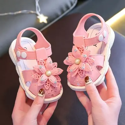 Picture of toddler girls sandals,toddler kids sandals stylish comfortable toddler baby girls bow open toe sandals soft sole princess shoes sandals pink 6-9 months white