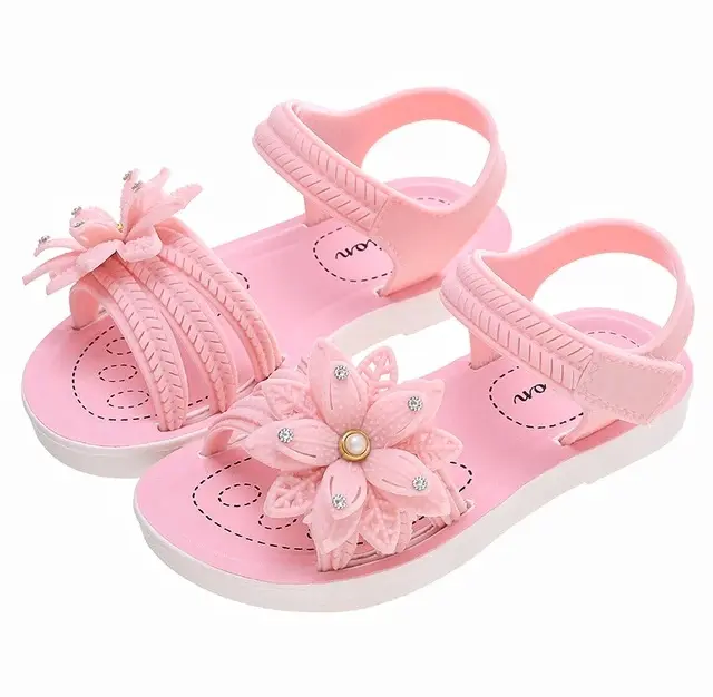 Picture of Girls Flowers Sandals Kids Sweet Princess Shoes for Party Wedding Kids Leather Sandals French Style Chic Summer Fashion 2024 New Casual Non-Slip