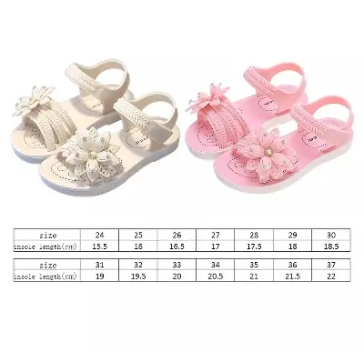Picture of Girls Flowers Sandals Kids Sweet Princess Shoes for Party Wedding Kids Leather Sandals French Style Chic Summer Fashion 2024 New Casual Non-Slip
