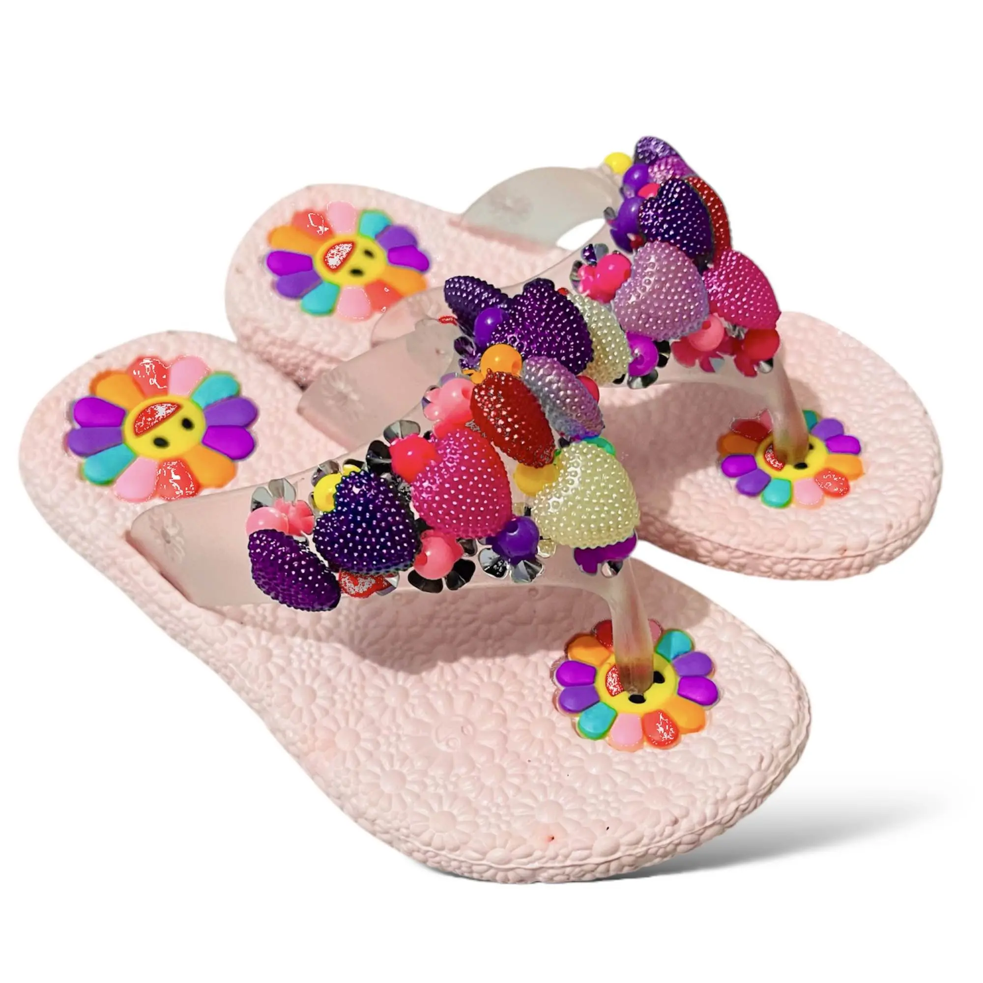 Picture of Sweet Princess Sandals 2024 New Summer Kids Fashion Covered Toes Soft Girl Pink- Red- Yellow Children Snap Button Flat Casual Slippers Slides For Cute Girl