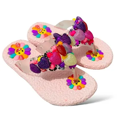 Picture of Sweet Princess Sandals 2024 New Summer Kids Fashion Covered Toes Soft Girl Pink- Red- Yellow Children Snap Button Flat Casual Slippers Slides For Cute Girl