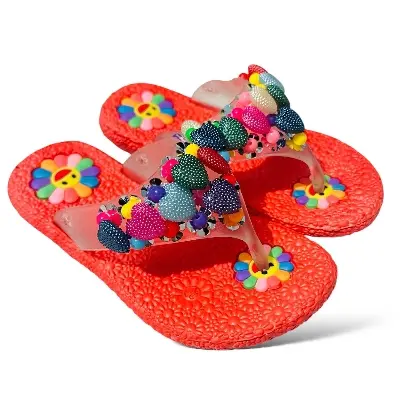 Picture of Sweet Princess Sandals 2024 New Summer Kids Fashion Covered Toes Soft Girl Pink- Red- Yellow Children Snap Button Flat Casual Slippers Slides For Cute Girl