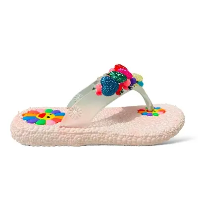 Picture of Sweet Princess Sandals 2024 New Summer Kids Fashion Covered Toes Soft Girl Pink- Red- Yellow Children Snap Button Flat Casual Slippers Slides For Cute Girl