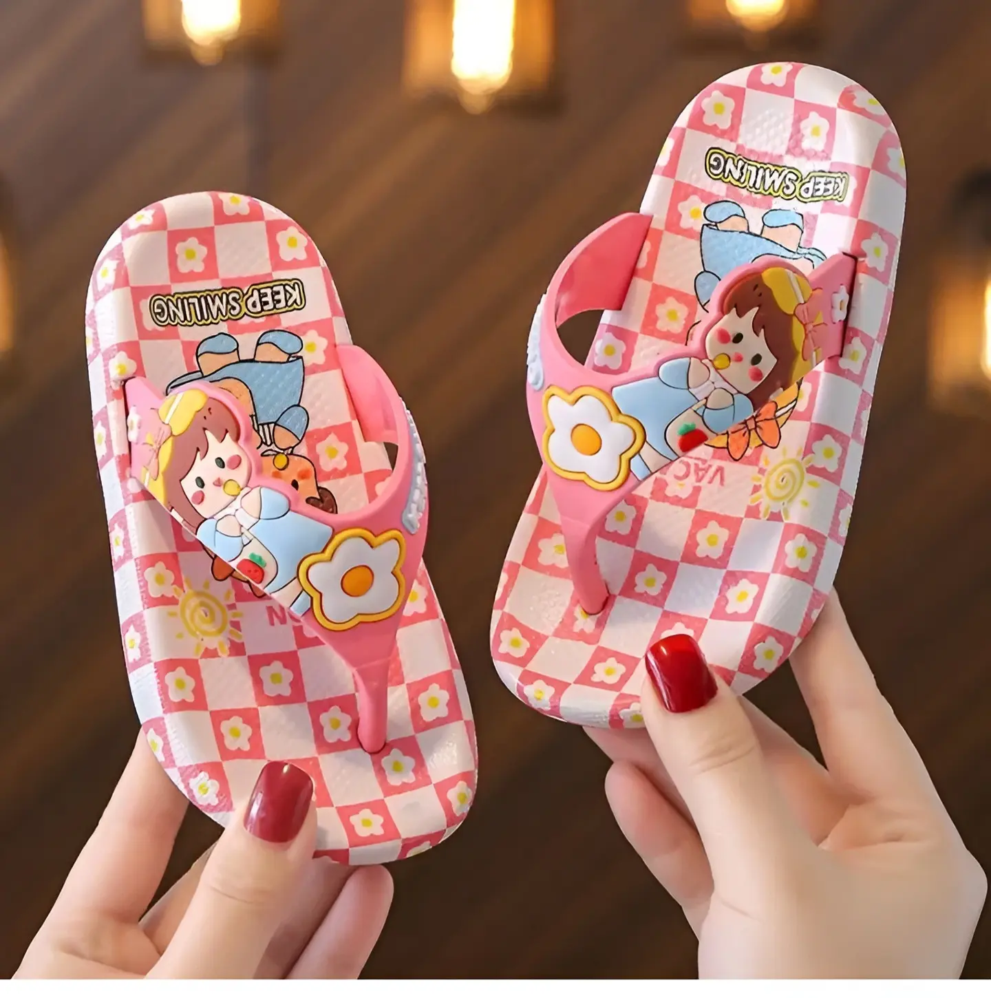 Picture of Children's Flip Flops Girls' Summer New Cartoon Girls' Non-Slip Soft Bottom Indoor Bathroom Baby Beach Slippers  Balck- Purple & Pink