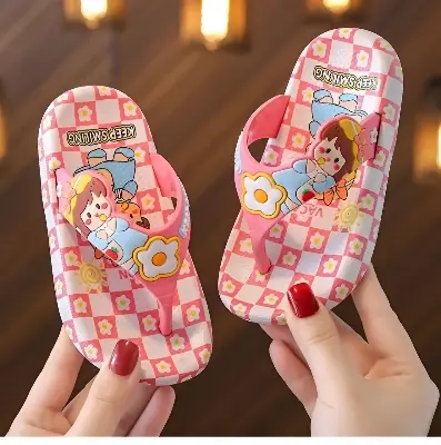 Picture of Children's Flip Flops Girls' Summer New Cartoon Girls' Non-Slip Soft Bottom Indoor Bathroom Baby Beach Slippers  Balck- Purple & Pink