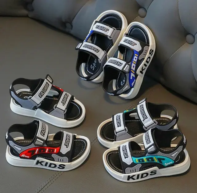 Picture of Kids Sports Casual Student Pvc Chinese Sandals Soft Non-slip Fashion Wild New Summer Children Beach Sandals For Boys And Girls Soft Toddler kids sandal Red Blue Black EUR 21-30