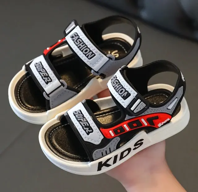 Picture of Kids Sports Casual Student Pvc Chinese Sandals Soft Non-slip Fashion Wild New Summer Children Beach Sandals For Boys And Girls Soft Toddler kids sandal Red Blue Black EUR 21-30