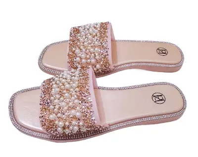 Picture of Slippers For Girls | Sandals for girls with stones | Fashionable | Stylish | Comfortable | Super soft | Super | lightweight | Anti-slip sole | Casual wear slippers for women | Girls Slide Sandal Slippers