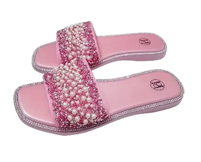 Picture of Slippers For Girls | Sandals for girls with stones | Fashionable | Stylish | Comfortable | Super soft | Super | lightweight | Anti-slip sole | Casual wear slippers for women | Girls Slide Sandal Slippers