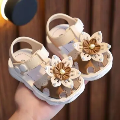 Picture of toddler girls sandals,toddler kids sandals stylish comfortable toddler baby girls bow open toe sandals soft sole princess shoes sandals pink 6-9 months beige