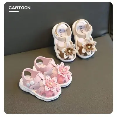 Picture of toddler girls sandals,toddler kids sandals stylish comfortable toddler baby girls bow open toe sandals soft sole princess shoes sandals pink 6-9 months beige
