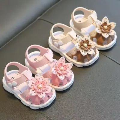 Picture of toddler girls sandals,toddler kids sandals stylish comfortable toddler baby girls bow open toe sandals soft sole princess shoes sandals pink 6-9 months beige