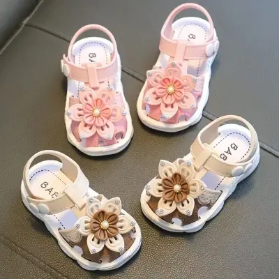 Picture of toddler girls sandals,toddler kids sandals stylish comfortable toddler baby girls bow open toe sandals soft sole princess shoes sandals pink 6-9 months beige