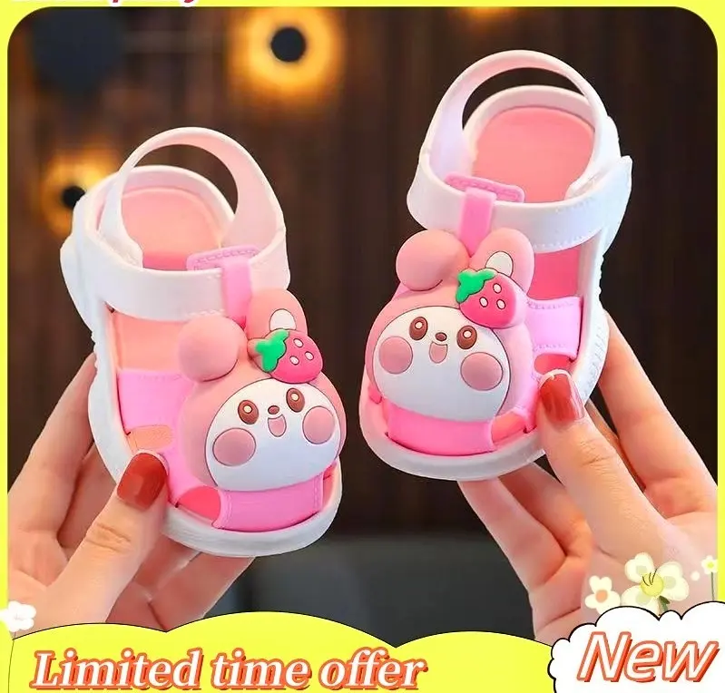 Picture of Children's Flip Flops Girls' Summer New Cartoon Girls' Non-Slip Soft Bottom Indoor Bathroom Baby Beach Slippers Pink & Green