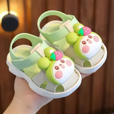 Picture of Children's Flip Flops Girls' Summer New Cartoon Girls' Non-Slip Soft Bottom Indoor Bathroom Baby Beach Slippers Pink & Green