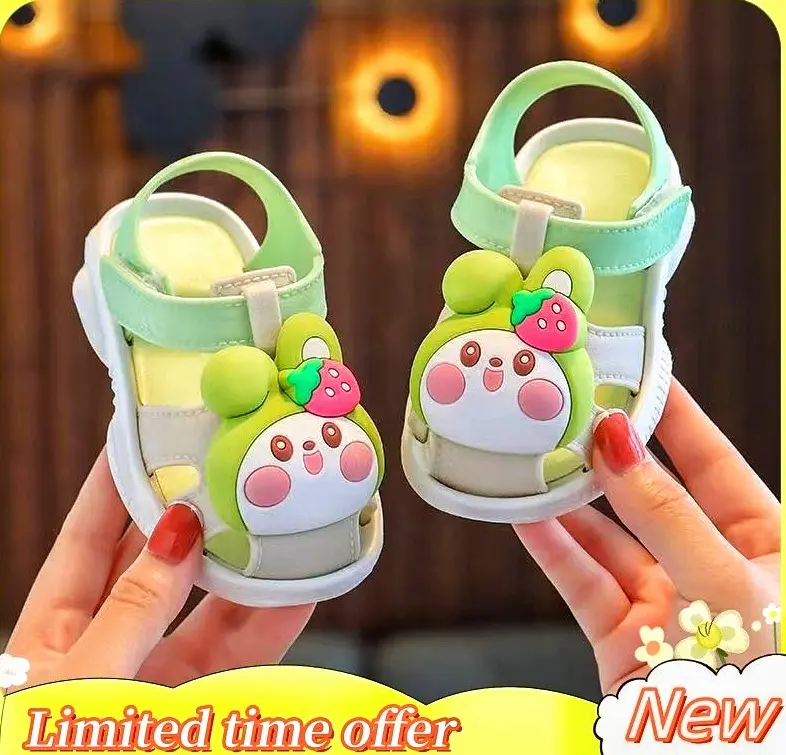 Picture of Children's Flip Flops Girls' Summer New Cartoon Girls' Non-Slip Soft Bottom Indoor Bathroom Baby Beach Slippers Pink & Green