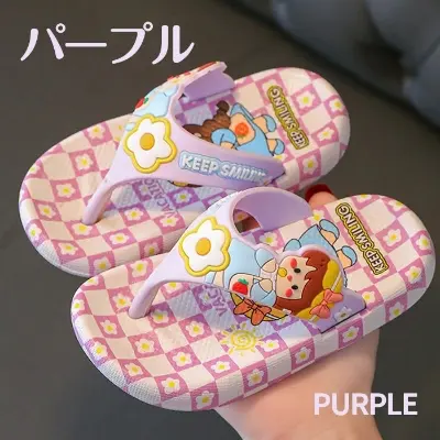 Picture of Orginal Children's Flip Flops Girls'  New Stylish Cartoon Girls' Non-Slip Soft Bottom Indoor Bathroom Baby Beach Slippers Pink- Purple & Black 
Eu 24 - 29