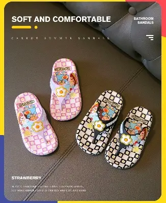 Picture of Orginal Children's Flip Flops Girls'  New Stylish Cartoon Girls' Non-Slip Soft Bottom Indoor Bathroom Baby Beach Slippers Pink- Purple & Black 
Eu 24 - 29