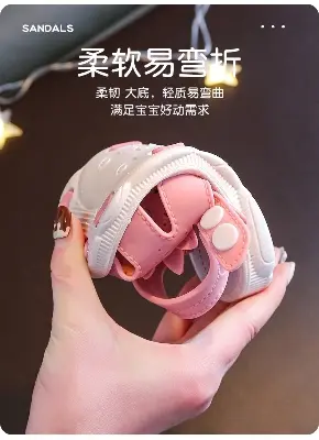 Picture of Sweet Princess Sandals 2024 New Summer Kids Fashion Covered Toes Soft Girl Pink Flower Children Snap Button Flat Casual Non-slip