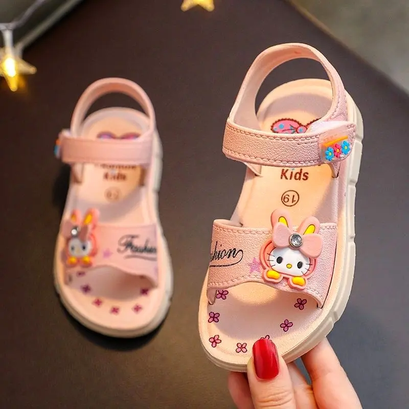Picture of Girls Sandals Girls New Stylish Versatile Sandals Soft Sole Flat Casual Sandals Anti-slip Cartoon Little Cat Princess Beach Sandals