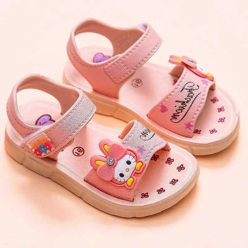 Picture of Girls Sandals Girls New Stylish Versatile Sandals Soft Sole Flat Casual Sandals Anti-slip Cartoon Little Cat Princess Beach Sandals