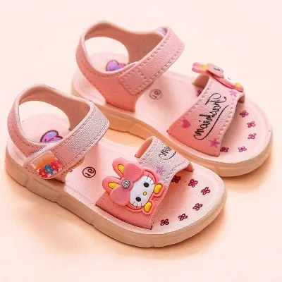 Picture of Girls Sandals Girls New Stylish Versatile Sandals Soft Sole Flat Casual Sandals Anti-slip Cartoon Little Cat Princess Beach Sandals