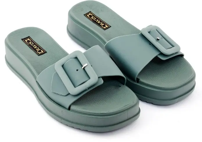 Picture of New Beautiful Sandal For woman Waterproof Rubber Slipper Flat Buckle Sliders Wedge Heels Sandals For Women Fashion Flip-Flops Shoes Women Slippers