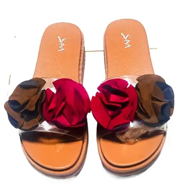 Picture of Trendy Floral Slider Sandals for Women & Girls - Fancy Transparent Strap PVC Flower Slippers