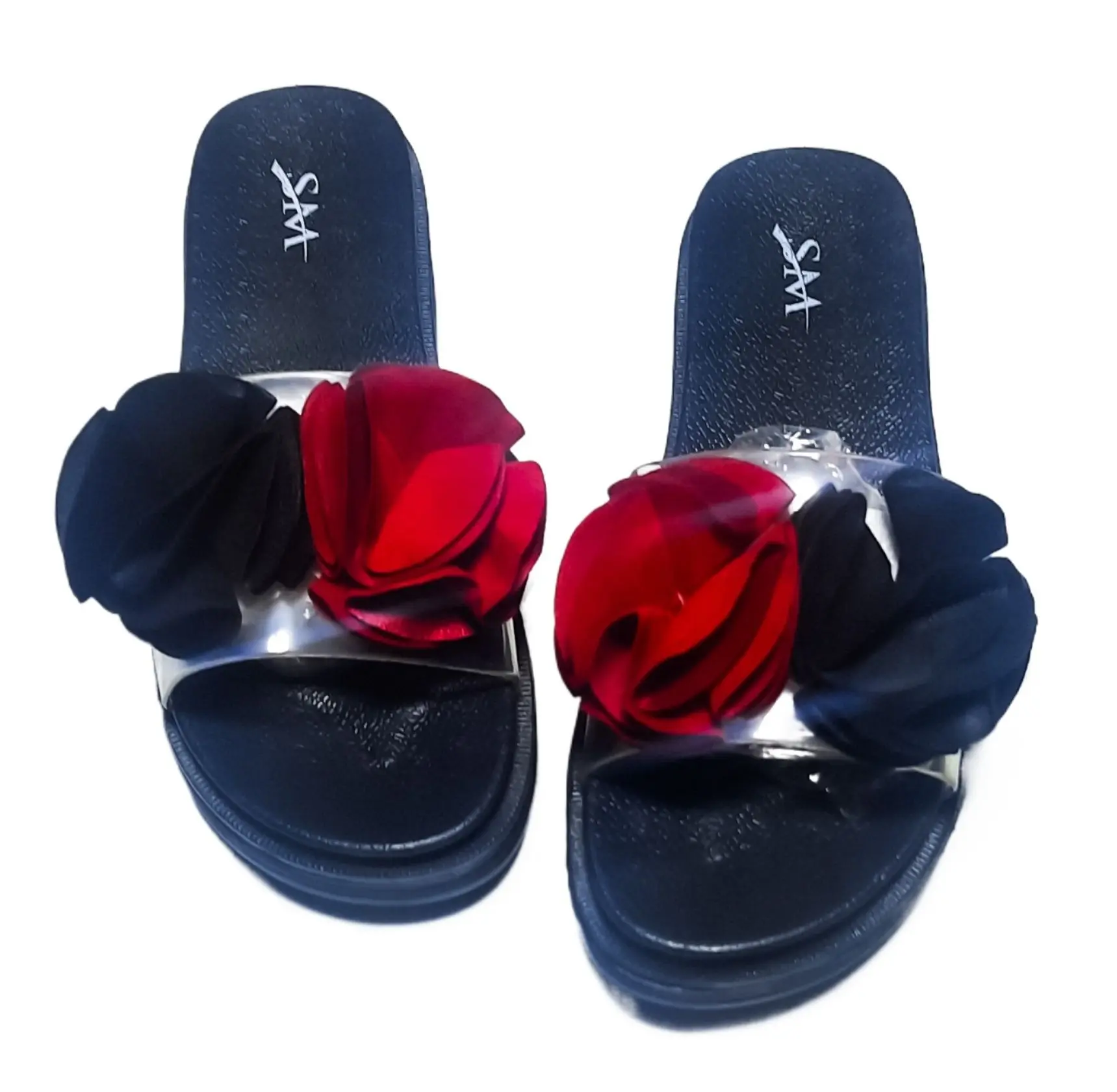 Picture of Trendy Floral Slider Sandals for Women & Girls - Fancy Transparent Strap PVC Flower Slippers