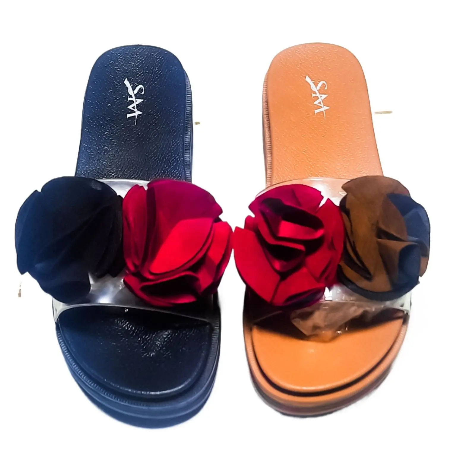 Picture of Trendy Floral Slider Sandals for Women & Girls - Fancy Transparent Strap PVC Flower Slippers