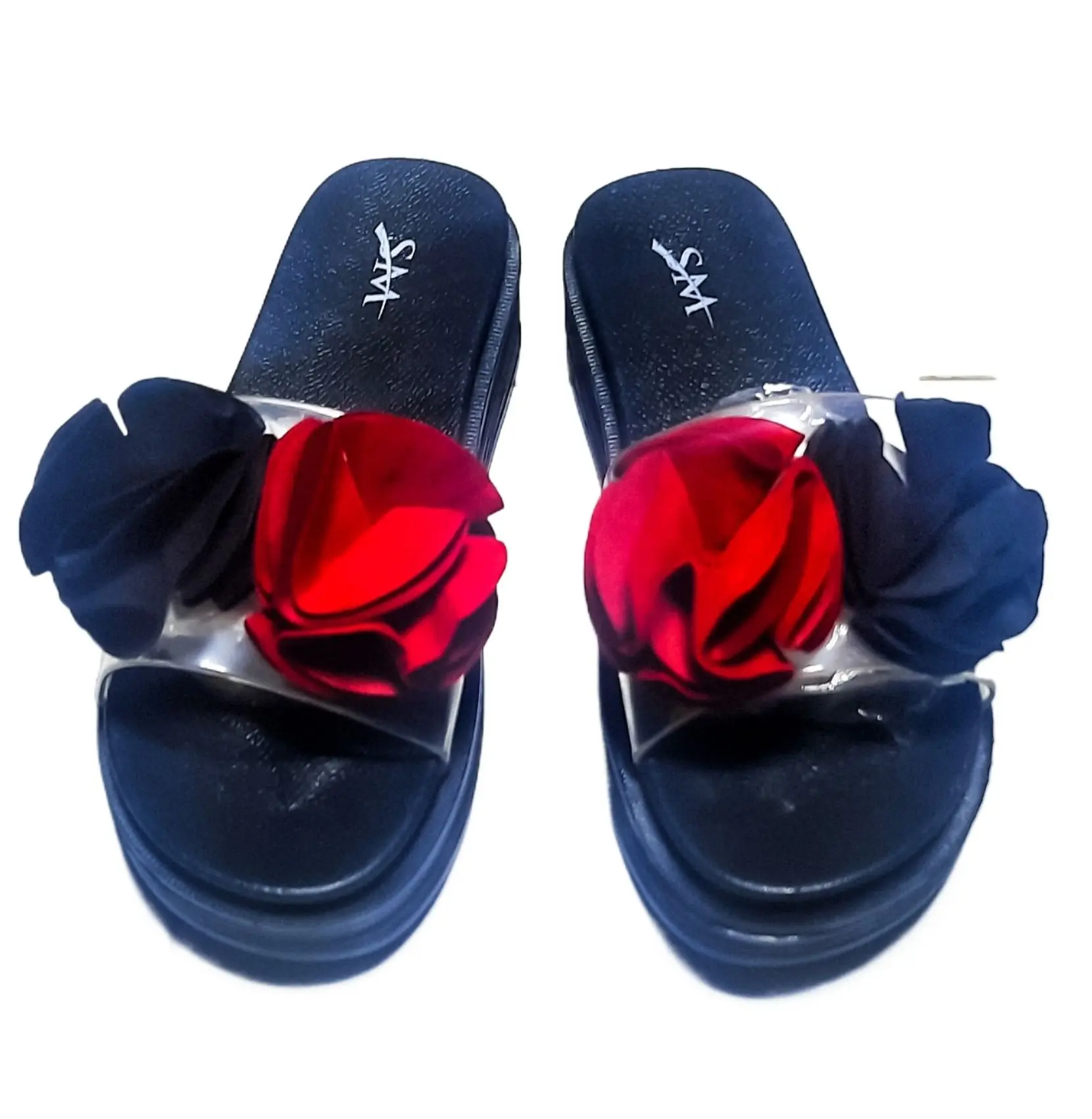 Picture of Trendy Floral Slider Sandals for Women & Girls - Fancy Transparent Strap PVC Flower Slippers