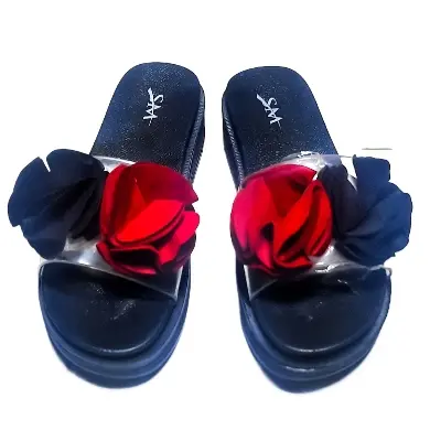 Picture of Trendy Floral Slider Sandals for Women & Girls - Fancy Transparent Strap PVC Flower Slippers