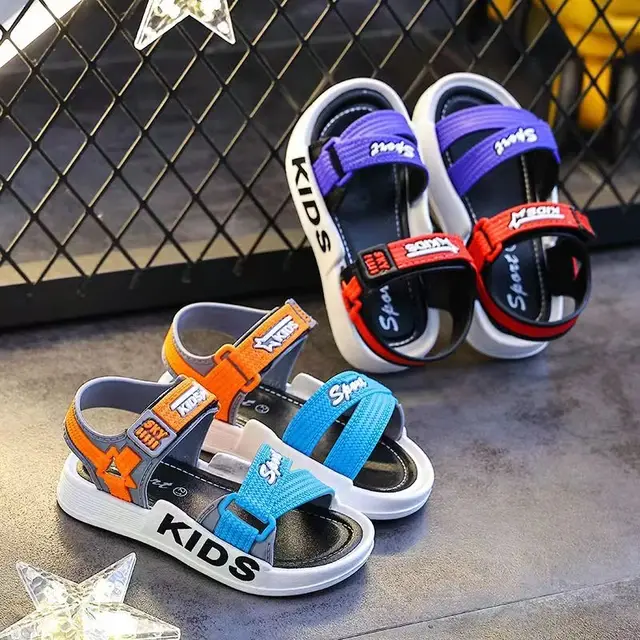 Picture of Kids Sports Casual Student Pvc Sandals Soft Non-slip Fashion Wild New Summer Children Beach Sandals For Boys And Girls Soft Toddler kids sandal Red Blue Black EUR 21-30